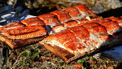 Barbecued cedar-planked salmon for dinner.